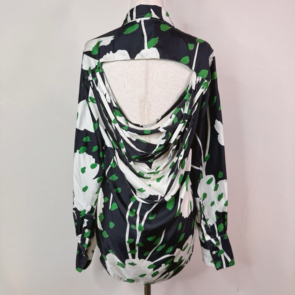 Monse Floral Button Up Top Cut Out Slashed Back Deconstructed Size 6 Bold Floral